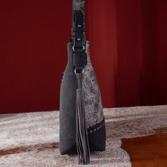 MWF1010-9360 Montana West Embossed Floral Tassel Large  Hobo Bag