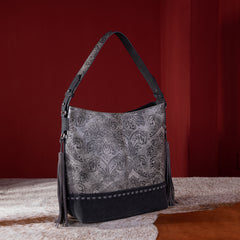 MWF1010-9360 Montana West Embossed Floral Tassel Large  Hobo Bag