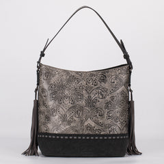 MWF1010-9360 Montana West Embossed Floral Tassel Large  Hobo Bag