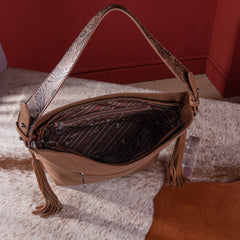 MWF1010-9360 Montana West Embossed Floral Tassel Large  Hobo Bag