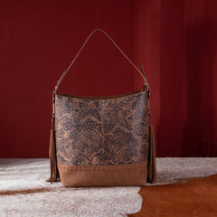 MWF1010-9360 Montana West Embossed Floral Tassel Large  Hobo Bag