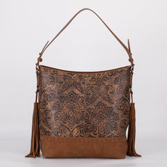 MWF1010-9360 Montana West Embossed Floral Tassel Large  Hobo Bag