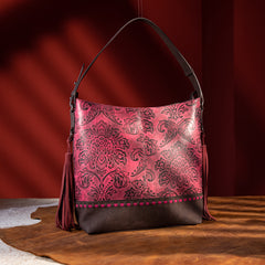 MWF1010-9360 Montana West Embossed Floral Tassel Large  Hobo Bag