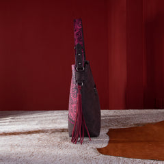 MWF1010-9360 Montana West Embossed Floral Tassel Large  Hobo Bag