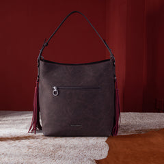 MWF1010-9360 Montana West Embossed Floral Tassel Large  Hobo Bag