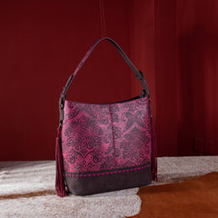 MWF1010-9360 Montana West Embossed Floral Tassel Large  Hobo Bag