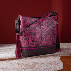 MWF1010-9360 Montana West Embossed Floral Tassel Large  Hobo Bag