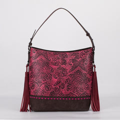 MWF1010-9360 Montana West Embossed Floral Tassel Large  Hobo Bag