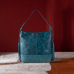 MWF1010-9360 Montana West Embossed Floral Tassel Large  Hobo Bag