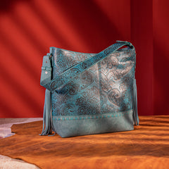 MWF1010-9360 Montana West Embossed Floral Tassel Large  Hobo Bag