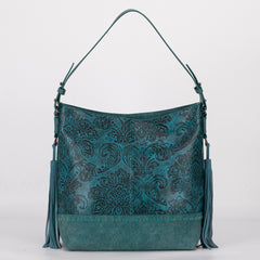 MWF1010-9360 Montana West Embossed Floral Tassel Large  Hobo Bag