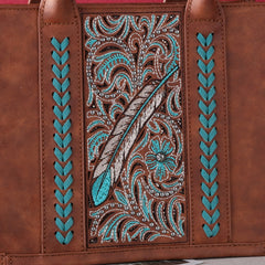 MWF1022-8120S   Montana West Embroidered Feather Tote/Crossbody  Brown