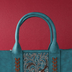 MWF1022-8120S   Montana West Embroidered Feather Tote/Crossbody - Turquoise