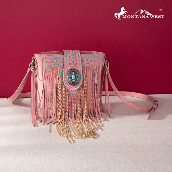 MWF1047 8360 Montana West Fringe Collection Crossbody Pink MONTANA WEST U.S.A