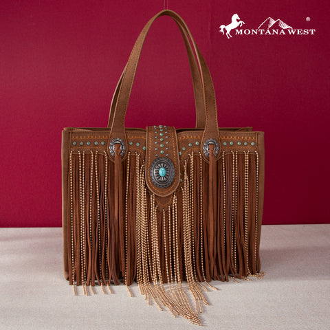 MWF1047G-8119  Montana West Fringe Collection Concealed Carry Tote Brown
