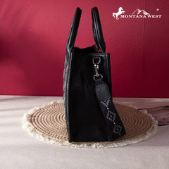 MWF1053G-8250BK   Montana West Embroidered Sugar Skull Concealed Carry Tote/Crossbody - Black