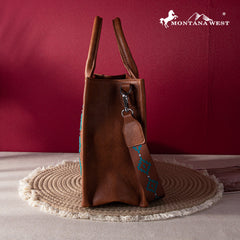 MWF1053G-8250BR   Montana West Embroidered Sugar Skull Concealed Carry Tote/Crossbody - Brown