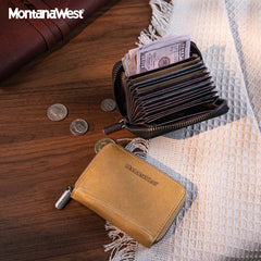 MWS02-W001   Montana West Genuine Leather Credit Card Zip Wallet for Men Woman