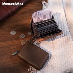 MWS02-W001   Montana West Genuine Leather Credit Card Zip Wallet for Men Woman