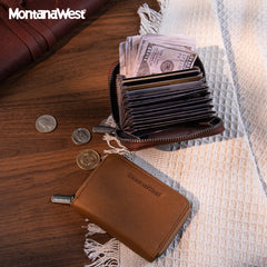 MWS02-W001   Montana West Genuine Leather Credit Card Zip Wallet for Men Woman