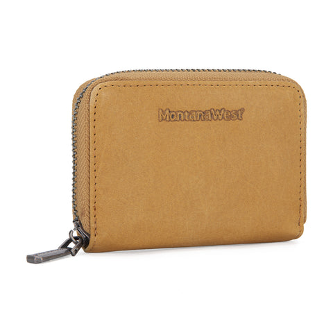 MWS02-W001   Montana West Genuine Leather Credit Card Zip Wallet for Men Woman