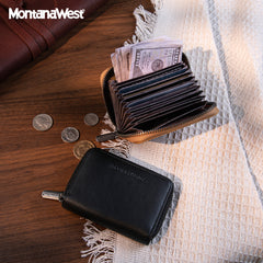 MWS02-W001   Montana West Genuine Leather Credit Card Zip Wallet for Men Woman