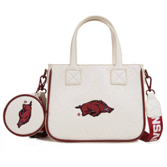 NC-AFU014BG  University of Arkansas Razorbacks Tote/Crossbody Bag - Beige