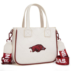 NC-AFU014BG  University of Arkansas Razorbacks Tote/Crossbody Bag - Beige