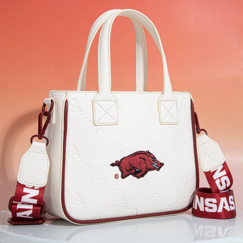 NC-AFU014BG  University of Arkansas Razorbacks Tote/Crossbody Bag - Beige