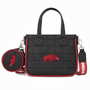 NC-AFU014BK University of Arkansas Razorbacks Embossed Tote Bag with Coin Pouch - Black