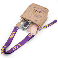 NC-LSU006KH   Louisiana State University Fighting Tigers Crossbody Bag -Khaki