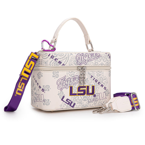 NC-LSU007BG    Louisiana State University Vanity Top Handle-Bag -Beige