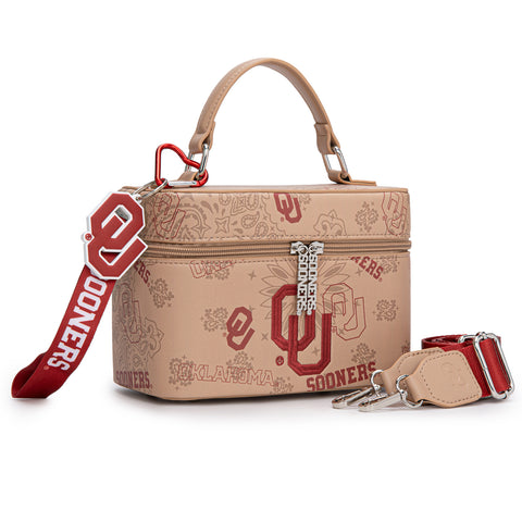 NC-OU007TN   University of Oklahoma Sooners  Vanity Top Handle-Bag -Tan