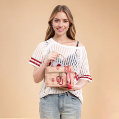 NC-OU007TN   University of Oklahoma Sooners  Vanity Top Handle-Bag -Tan