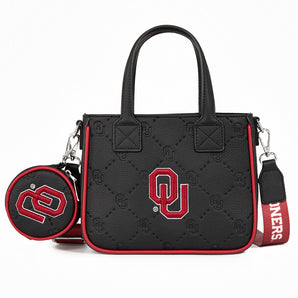 NC-OU014BK University of Oklahoma Sooners Embossed Tote Bag with Coin Pouch - Black