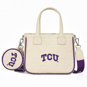 NC-TCU014BG Texas Christian University Horned Frogs Embossed Tote Bag with Coin Pouch - Beige