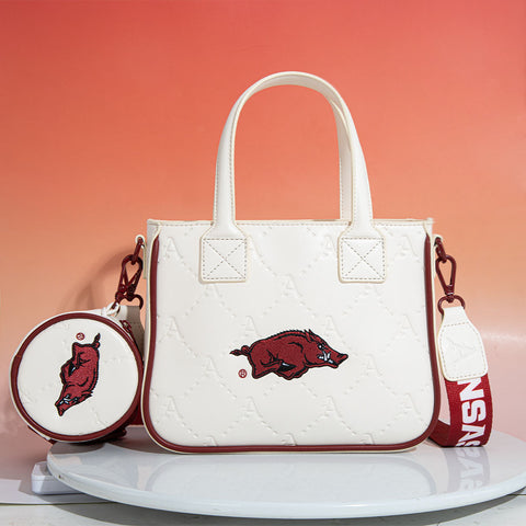 NC-AFU014BG  University of Arkansas Razorbacks Tote/Crossbody Bag - Beige