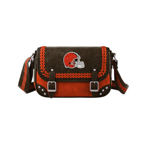 NFL-HB-CLV-013-DBR Cleveland Browns Braided Stitch Crossbody Satchel Bag - Dark Brown