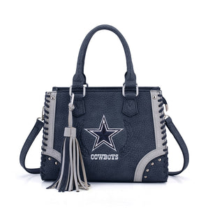 NFL-HB-DAL-021 Dallas Cowboys Whipstitch Fringe Handheld Tote Crossbody Bag