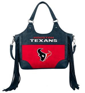 NFL-HB-HST-011-RD Houston Texans Two-Tone Fringe Hobo Tote Bag - Red