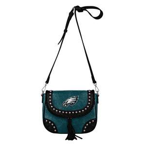 NFL-HB-PE-025-GN Philadelphia Eagles Studded Fringe Crossbody Bag - Green