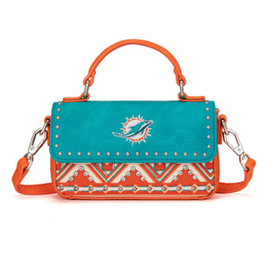 NFL-HB-MIA-007-TL NFL Miami Dolphins Aztec Studded Crossbody Bag