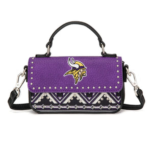NFL-HB-MIN-007-PP NFL Minnesota Vikings Aztec Studded Crossbody Bag
