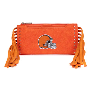 NFL-WL-CLV-014-OR-L NFL Cleveland Browns Fringe Studded Wallet