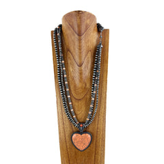 NKS230416-03-06   3 Strings Navajo Pearl and Stone Necklace (31")  with Stone Heart Pendant