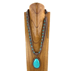 NKS230416-07-10    3 Strings Cooper Color Navajo Pearl Stone Beads with Pear Shape Pendant