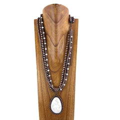NKS230416-07-10    3 Strings Cooper Color Navajo Pearl Stone Beads with Pear Shape Pendant