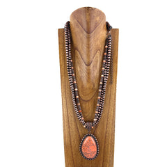 NKS230416-07-10    3 Strings Cooper Color Navajo Pearl Stone Beads with Pear Shape Pendant