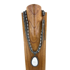 NKS230416-11-14    3 Strings Silver Color Navajo Pearl Stone Beads with Pear Shape Pendant