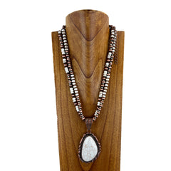 NKS230416-15-18  Double Layer Cooper Color Navajo Pearl Necklace (24") with Pear Shape Stone Pendant